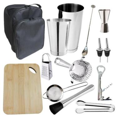 Imagem de Kit Bartender C/ Bolsa Colher Bailarina Coqueteleira 14pç B3 - NLS