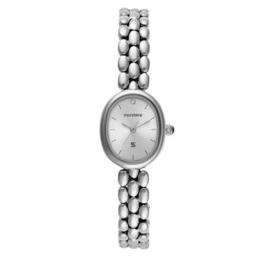 Imagem de Relogio Mondaine Feminino 33051l0mvnm2 Oval Bracelete Prata Prateado Oval Texturizado-F...