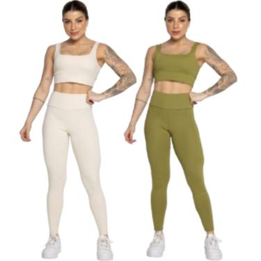 Imagem de KIT 2 Conjunto Top Alça Grossa e Calça Smart Serra e Mar Alta Compressão Academia Moda...