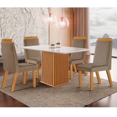 Imagem de Conjunto Sala de Jantar Mesa com Tampo de Vidro 120cm e 4 Cadeiras em MDF Riviera LJ Mó...