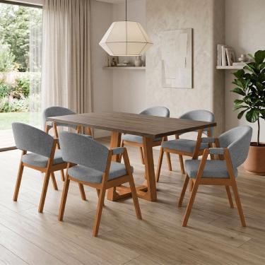 Imagem de Mesa de Jantar Julia 1,60 Freijó Pés Cerejeira Madeira Maciça 6 Cadeiras Helen Design -...