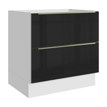 Imagem de Balcão de Cozinha 80 cm 2 Gavetas (Sem Tampo) Branco/Preto Lux Madesa