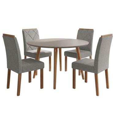 Imagem de Mesa de Jantar Redonda Dani MDF Com 4 Cadeiras Estofadas Linho MOLCI