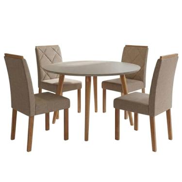 Imagem de Mesa de Jantar Redonda Dani MDF Com 4 Cadeiras Estofadas Linho MOLCI