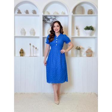 Imagem de Vestido Laise Midi Terra Prometida 100% Algodão Cor:AzulTamanho:GG, Az