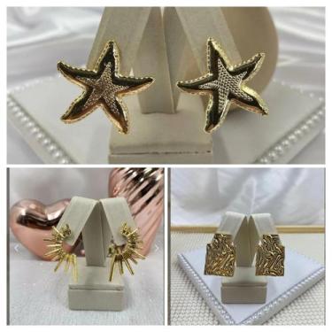 Imagem de Kit 3 Brincos Folheados a Ouro Luxuosos Femininos  Elegância, Sofistic