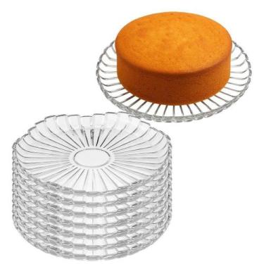 Imagem de Kit 8 Prato para Bolo Pequeno Milan de Vidro Transparente para Doces e
