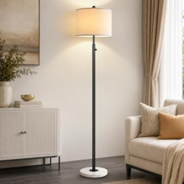 Imagem de Nintiue Luminária De Chão Regulável Para Sala De Estar, Lâmpada Led De 11 W Incluída, Luminária De Pé Moderna Com Base De Mármore, Luminária De Poste Alto Com Cúpula De Linho Branco Para Quarto, Es