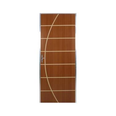 Imagem de Kit Porta de Madeira Decorada 212x95cm com Batente de Aluminio 3,6cm N
