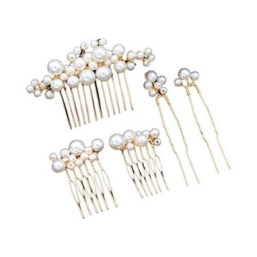 Imagem de Pente De Cabelo De Noiva Com Cristais E Pérolas, Tiara, 5 Grampos De C
