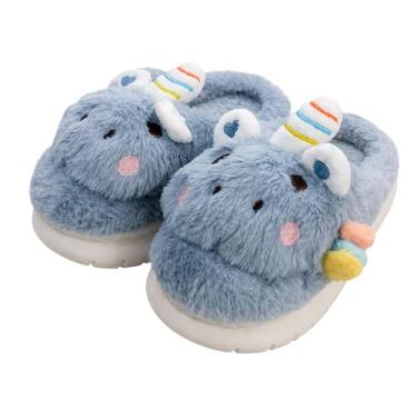 Imagem de Pantufa Infantil Unicórnio Azul Inverno Quarto Criança Frio Antiderrap