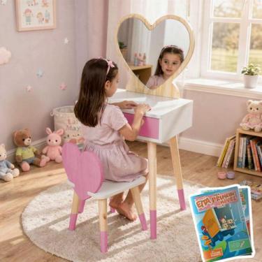 Imagem de Penteadeira Infantil com Cadeirinha e Espelho Coração Tamanho P Kit Li