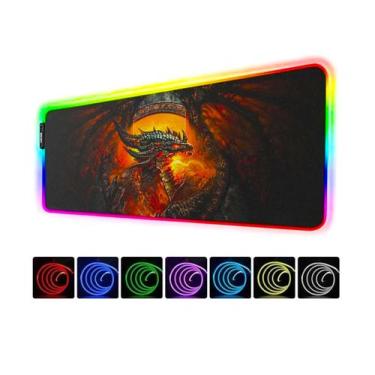 Imagem de Mouse pad gamer c/ borda led rgb 800 x 300 dragão de fogo - EXBOM