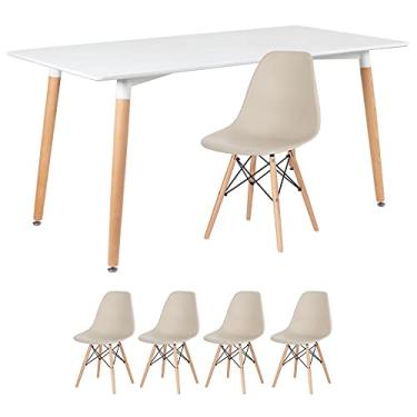 Imagem de Loft7, Kit - Mesa de jantar retangular Eames 80 x 160 cm branco + 4 cadeiras Eiffel Dsw Nude