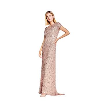 Imagem de Adrianna Papell Vestido feminino de manga curta com lantejoulas, Ouro-rosa, 50