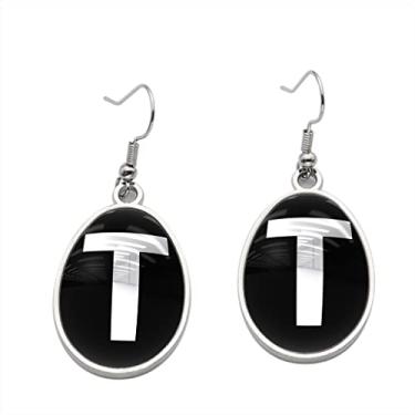 Imagem de Brinco de bola com a letra T – Brincos pendentes para meninas – Presente de festa de aniversário dos namorados, Metal, Sem pedras preciosas