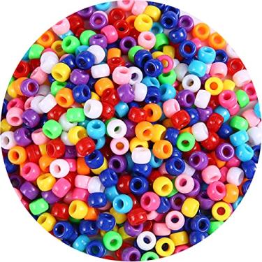 Imagem de Mais de 1000 contas de pônei, contas de pulseira multicoloridas para tranças de cabelo, contas de plástico para artesanato (pacote médio, clássico)..