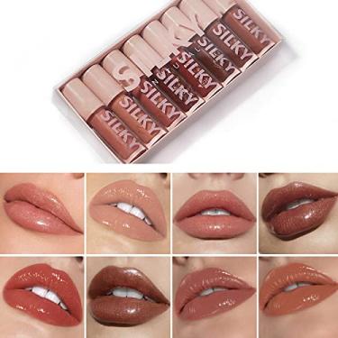 Imagem de MAEPEOR Conjunto de brilho labial brilhante brilhante 8 peças de brilho labial hidratante não pegajoso de longa duração alto brilho e brilho batom líquido para meninas e mulheres (brilhante brilhante, 8 peças-A)