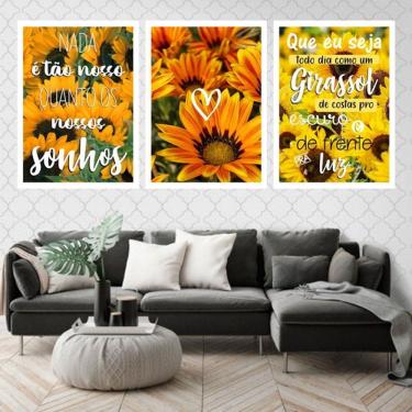 Imagem de Kit 3 Quadros Decorativos Girassol Nossos Sonhos