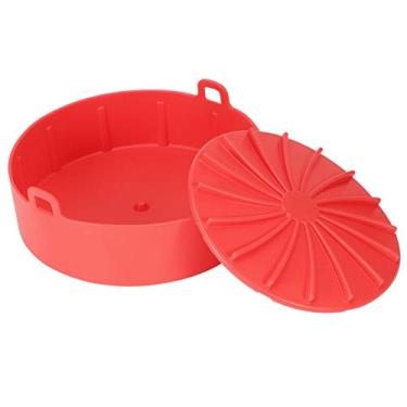 Imagem de forros de fritadeira a ar de silicone reutilizáveis,Forro de panela de fritar a ar, acessórios fáceis de fritar a ar limpo, grelha de silicone bandeja de pão tapete de bolo cesta (Red)