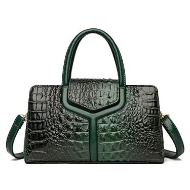Imagem de Bolsa tiracolo de couro padrão de crocodilo para mulheres moda retrô grande bolsa transversal alça superior bolsa de ombro, Verde, Large
