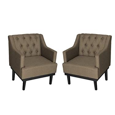 Imagem de Poltrona Decorativa Clássica Com Base Madeira Linho - DS Estofados