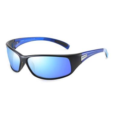 Imagem de DUBERY Óculos de sol masculinos polarizados esportivos UV400 para ciclismo ao ar livre Óculos de pesca D258, Black Blue/Blue, Frame Width: 144mm