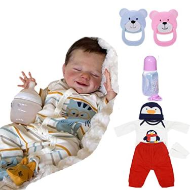 Imagem de Boneca reborn menina,22 polegadas bebê reborn de silicone,com 2 conjuntos roupas Bonecas realistas de bebê recém-nascido vinil de corpo inteiro macio realistaboneca renascida ,Boneca com roupas 3,Garoto