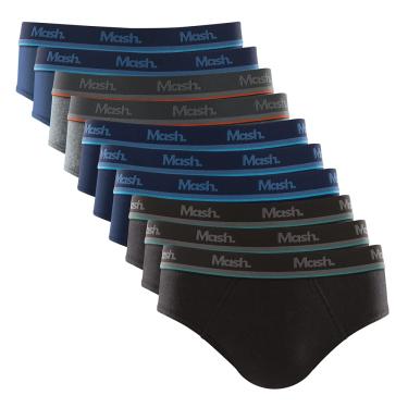 Imagem de Kit 10 Cuecas Slip Alg , Mash, Masculino, Preto/Azul Marinho/Cinza Mescla Escuro/Azul Jeans Escuro, P