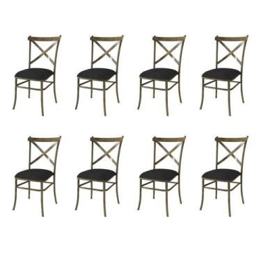 Imagem de Kit 8 Cadeiras De Jantar New Katrina Assento Preto Em Aço Ouro Envelhe