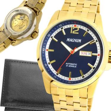 Relógio Magnum Masculino Clássico Dourado com Preto Aço Inoxidável  Automático Analógico com Calendário MA35075U em Promoção na Americanas