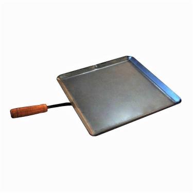 Imagem de Bifeteira Chapa De Aço Lisa Quadrada Cabo Madeira 20X20Cm