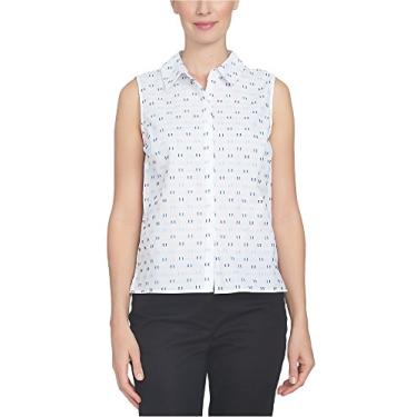 Imagem de CeCe Womens Clipped Dot Button Up Shirt, White, Small