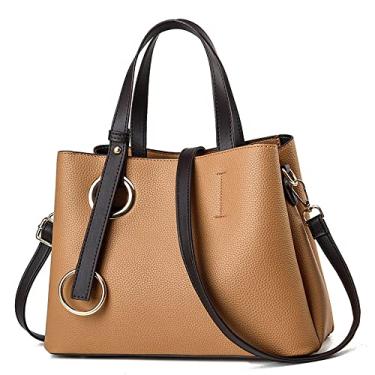Imagem de Bolsa de mão grande com alça superior para mulheres bolsa de couro moda clássica bolsa transversal casual bolsa de ombro, Caqui