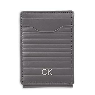 Imagem de Calvin Klein Carteira masculina de couro magnética com bolso frontal RFID, cinza, tamanho único, Cinza, tamanho nico