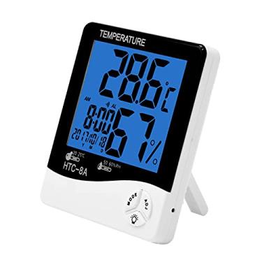 Imagem de Qudai Higrômetro digital Termômetro Monitor de temperatura interna Medidor de umidade da sala Retroiluminado LCD Estação meteorológica Relógio despertador com lembrete de hora em hora e memória máx NP
