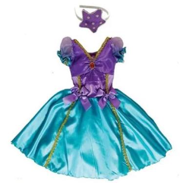Imagem de Fantasia Princesa Sereia Infantil Vestido Com Tiara - Rei Eli Ana