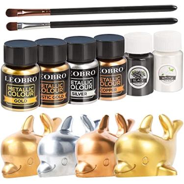 Imagem de LEOBRO Pó de mica metálica para resina, pigmento de cor de resina epóxi, pigmento em pó, para colorir, argila de polímero, tinta, artesanato, com pincéis, 6 cores