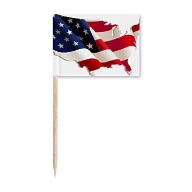 Imagem de Estrelas e listras mapa da bandeira americana palito bandeiras marcadoras decoração de festa
