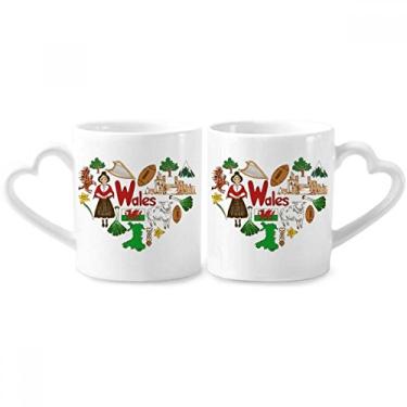 Imagem de Wales Love Heart UK Landscap Bandeira nacional casal conjunto de canecas de porcelana copo amante de cerâmica alça de coração