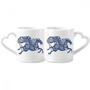 Imagem de Conjunto de canecas de porcelana para casal do zodíaco da China ano de cavalo animal copo de cerâmica para amantes alça de coração