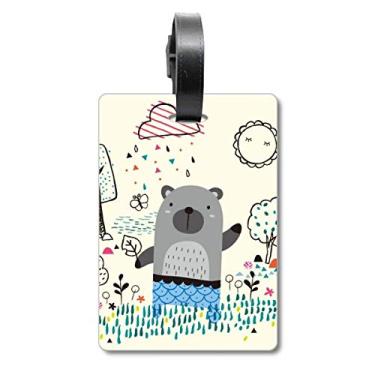 Imagem de Desenho Animado Rinoceronte Animal Contorno Azul Mala Etiqueta Bagagem Cartão Pendurado Etiqueta Scutcheon Etiqueta, Multicolorido.