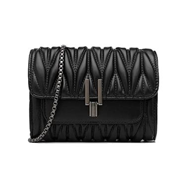 Imagem de Bolsa transversal feminina de couro acolchoado com aba superior, bolsa de ombro moderna, casual, bolsa para axilas, Preto