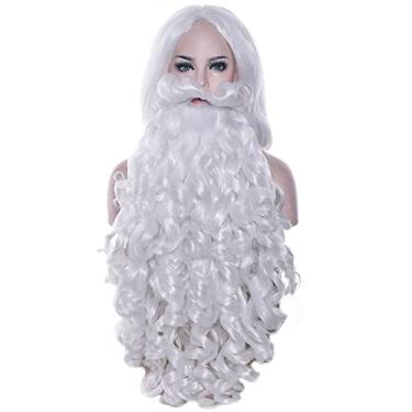 Imagem de IMISSU Longo bigode fantasias de Natal Papai Noel Peruca Branca e Barba Definir Xmas Presente Cosplay Perucas (60cm Barba e Peruca)
