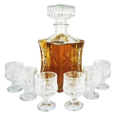 Imagem de Frasco Vidro Decanter + 6 Tacinhas Dose Cristal Lapidada Whisky Licor