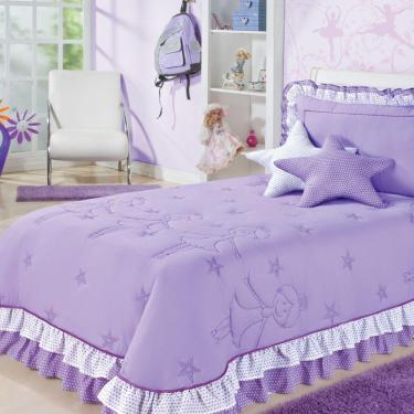 Imagem de Cobre Leito Colcha Infantil Solteiro 4 Peças Juvenil Bordado Bailarina  - Lilás
