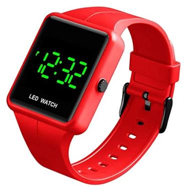 Imagem de MASTOP Relógio eletrônico simples masculino feminino esportivo LED digital grande display à prova d'água com data e pulseira de poliuretano quadrado para casal (vermelho), Vermelho, Digital, movimento de quartzo