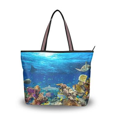 Imagem de Bolsa de ombro My Daily feminina subaquática Sea Coral Reef Ocean Fish, Multi, Large