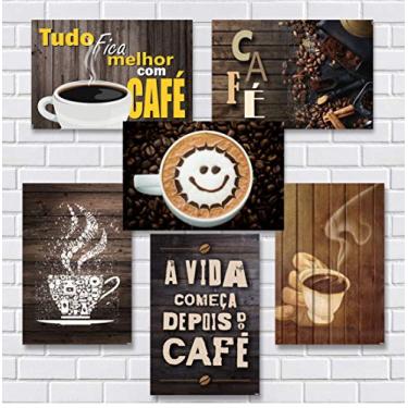 Imagem de R+ Adesivos - Kit de Placas Decorativas - 6 Placas em MDF - Tema Café - 20x30cm - Velho Mundo