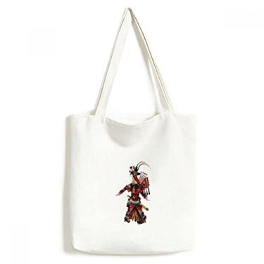 Imagem de Bolsa de lona tradicional com estampa de ópera chinesa, sacola de compras, bolsa casual